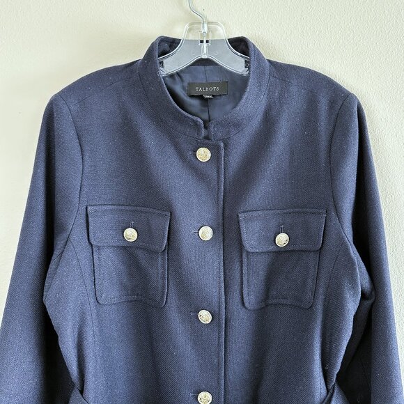 Talbots Navy Wool Blend Belted Timeless Classic Blazer Jacket - Picture 3 of 12